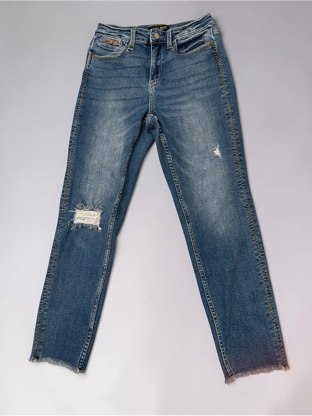 Judy Blue Relaxed Boyfriend Jeans w/Tan Stitching Detail